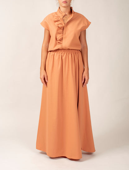 Long Poplin Skirt With Elastic Waist Band