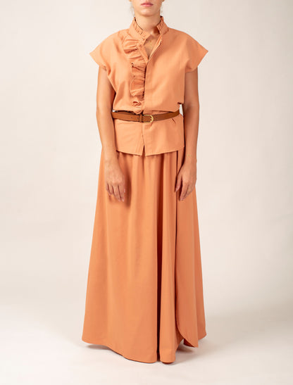 Long Poplin Skirt With Elastic Waist Band