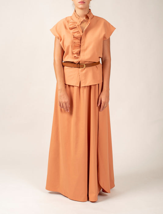 Long Poplin Skirt With Elastic Waist Band