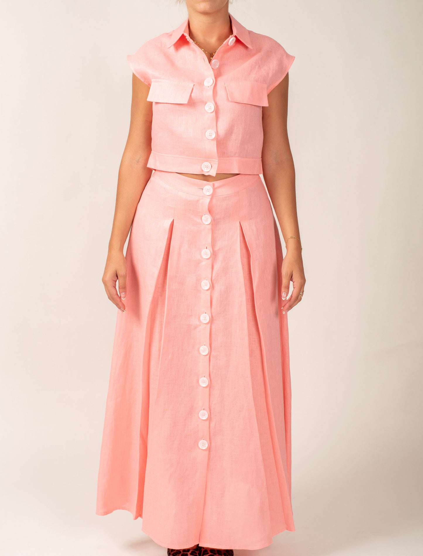 Long Skirt With Front Buttons Linen