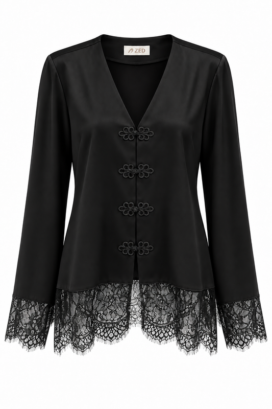 Satin Top With Lace Insert