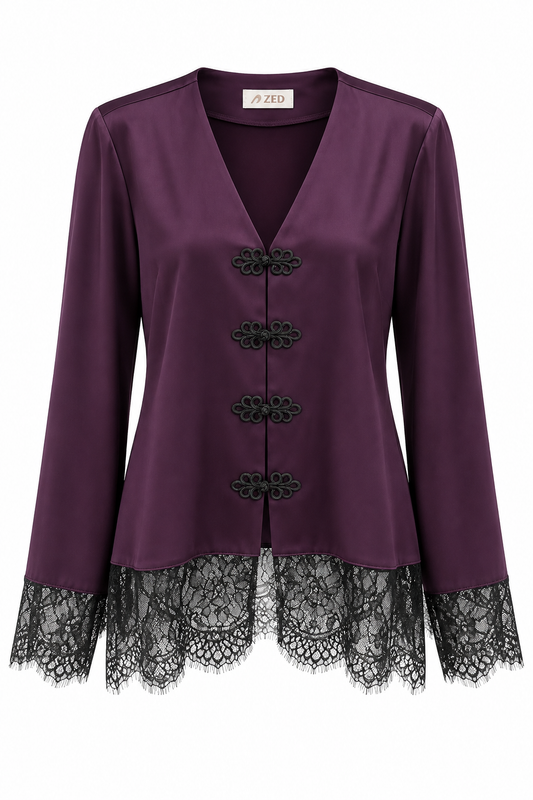 Satin Top With Lace Insert