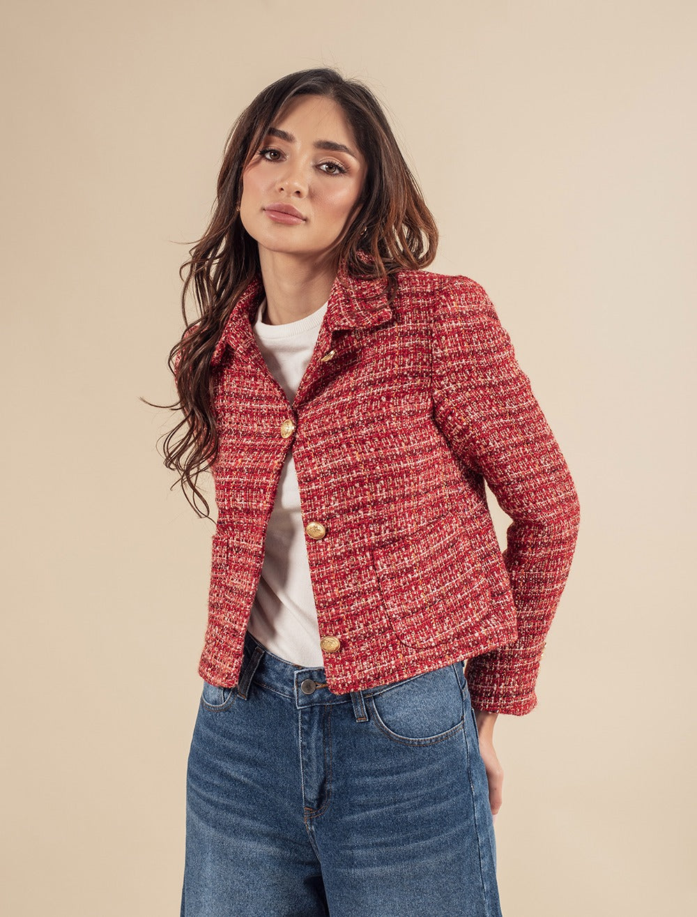Single Breasted Tweed Short Jacket