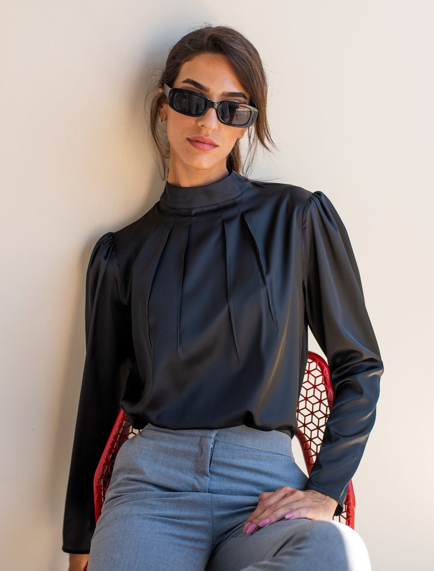 High Neck Pleated Top