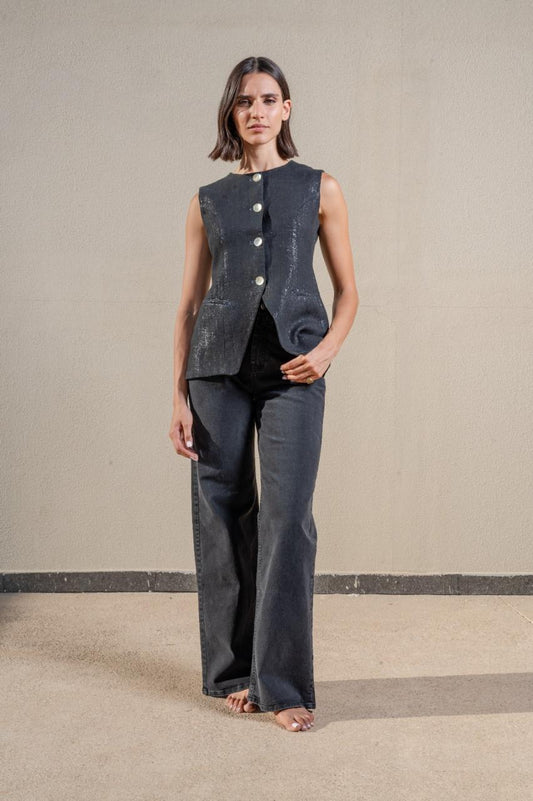 Round Neck Long Waistcoat