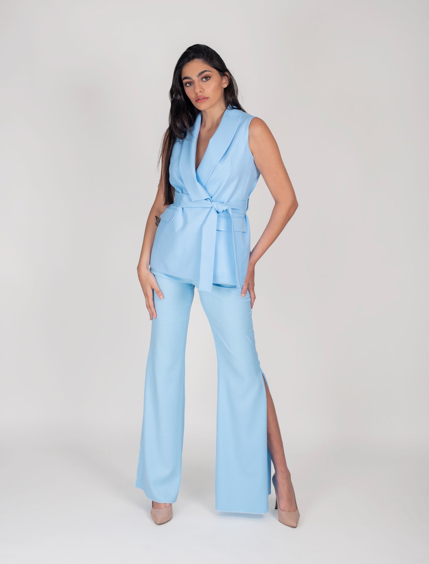 Women Trousers High Waist Flared With Side Slit