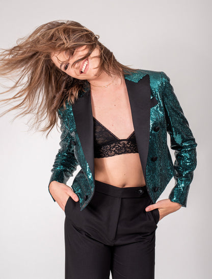 Women Blazer Satin Peak Lapel 6B, 0V