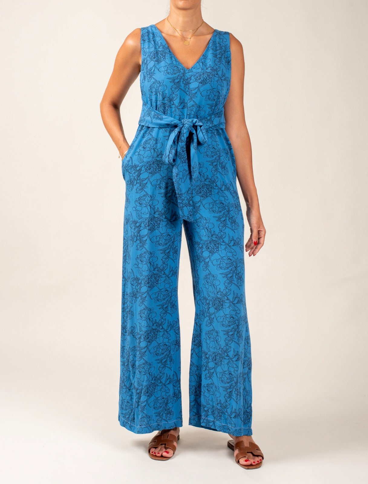 Wide Leg Jumpsuit Featuring Waist Belt