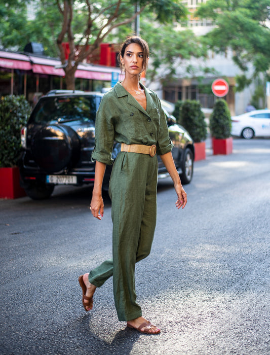 Women Overall Rolled Up Sleeves With Belt