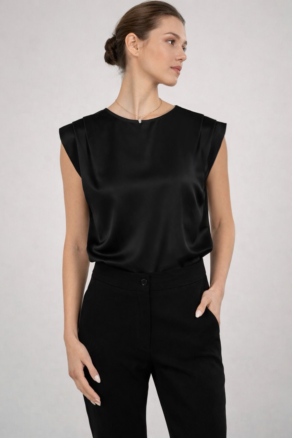 Pleated Top With Shoulder Pads