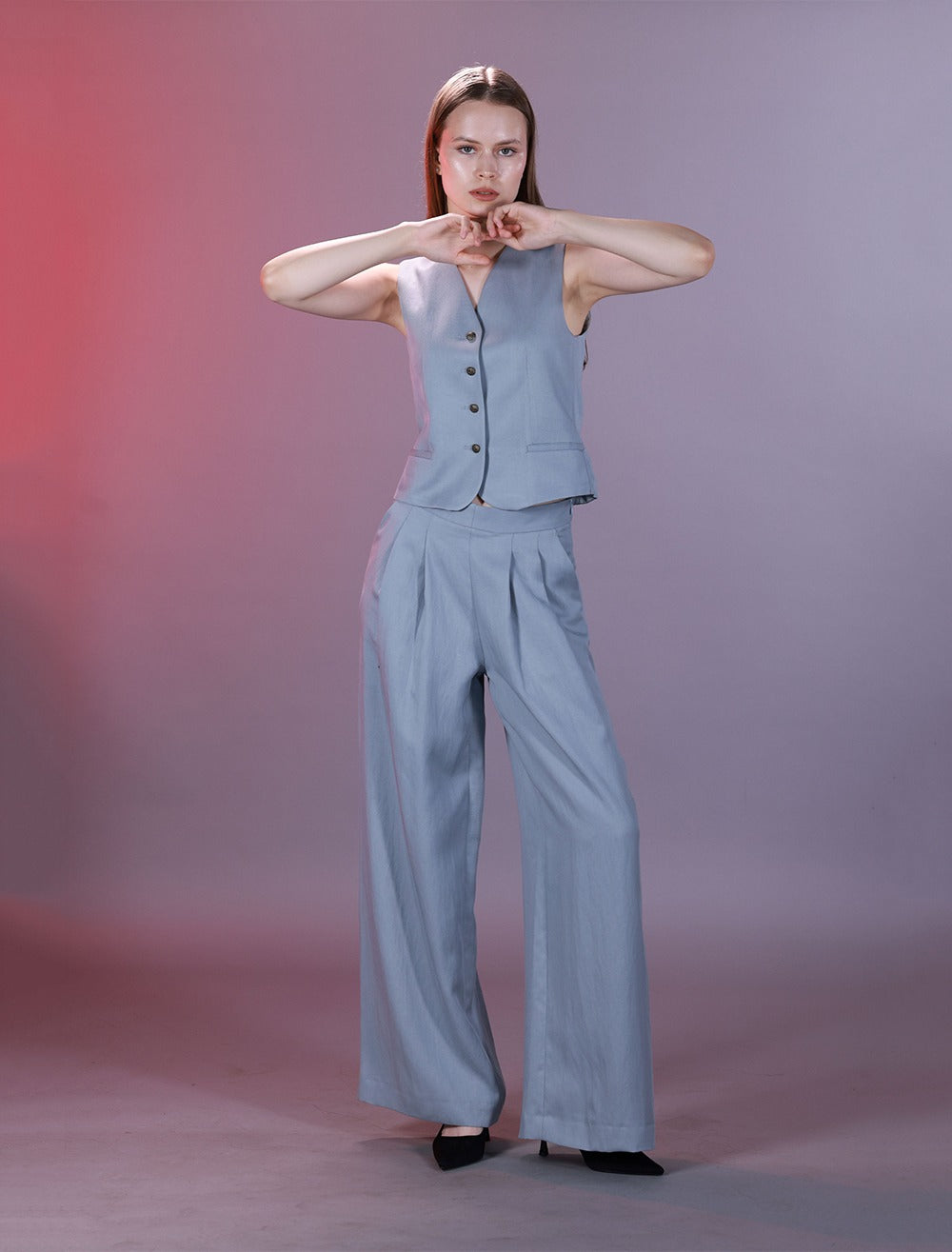 Wide Leg Trouser Featuring Front Pleats and Waistband