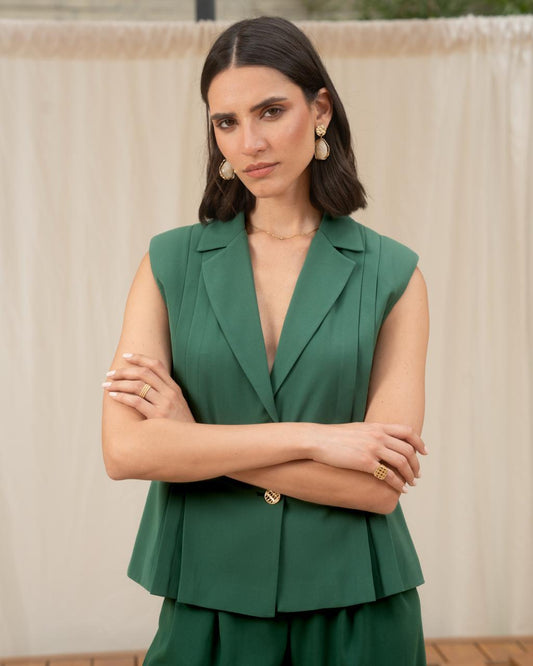 Structured Vest With Pleats