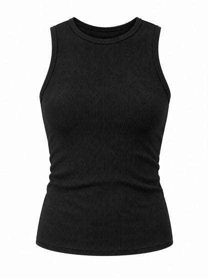 Ribbed Basic Sleeveless Round Neck Top