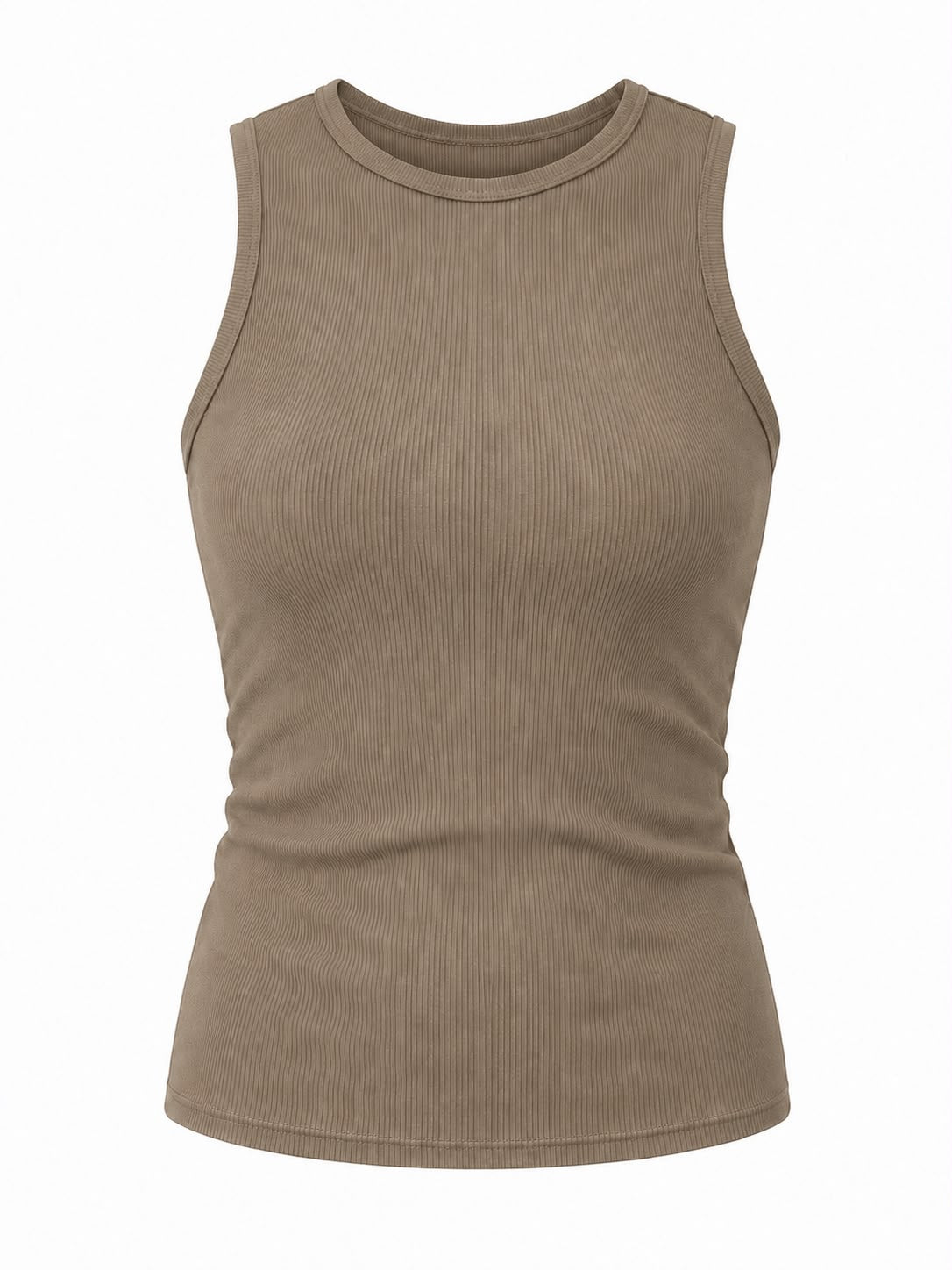 Ribbed Basic Sleeveless Round Neck Top