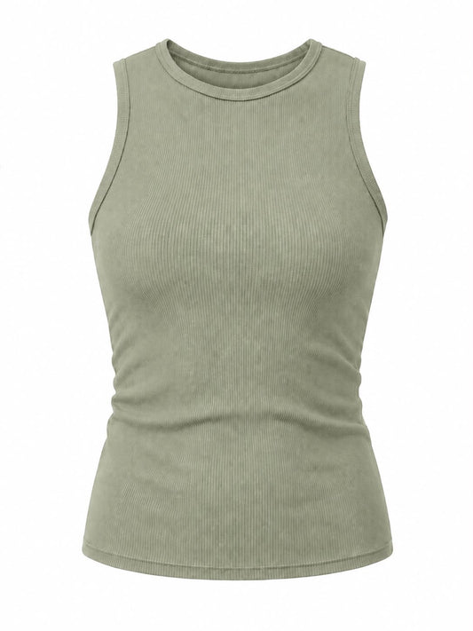 Ribbed Basic Sleeveless Round Neck Top