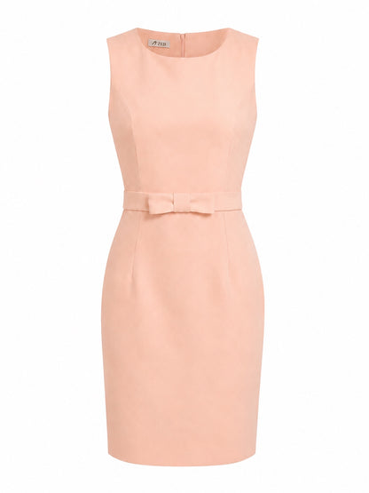 Knee Length Round Neck Dress With Bow Detail