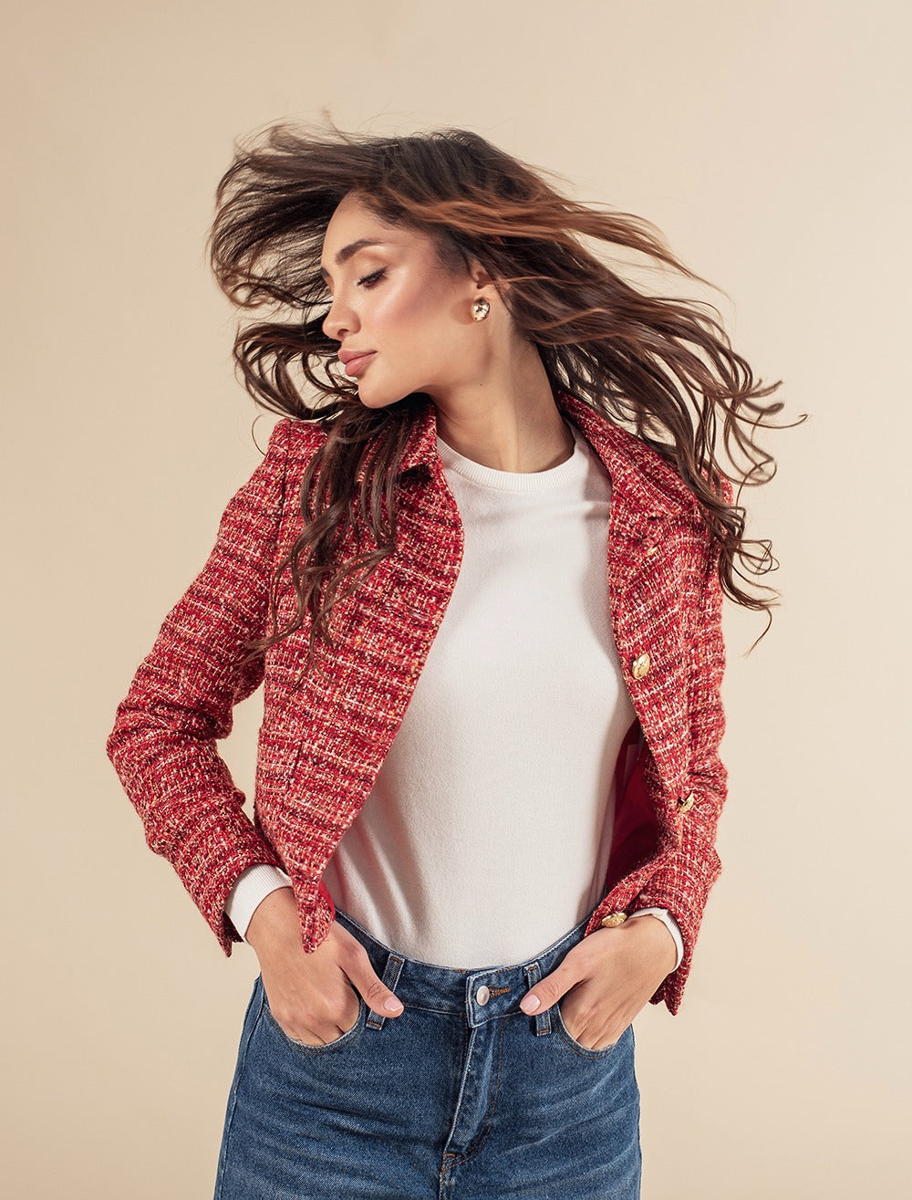 Single Breasted Tweed Short Jacket