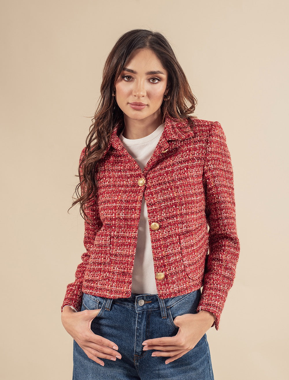 Single Breasted Tweed Short Jacket