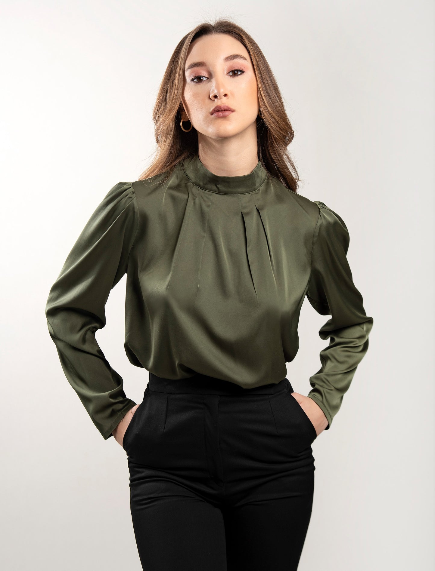 High Neck Pleated Top