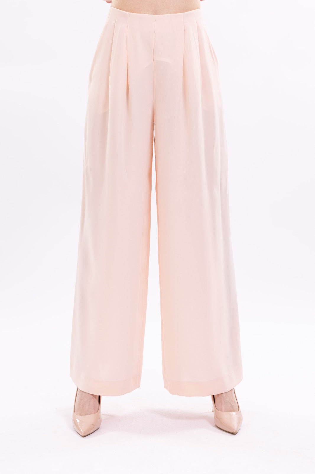 High Waist Wide Leg Trousers With Side Zipper and Front Pleats