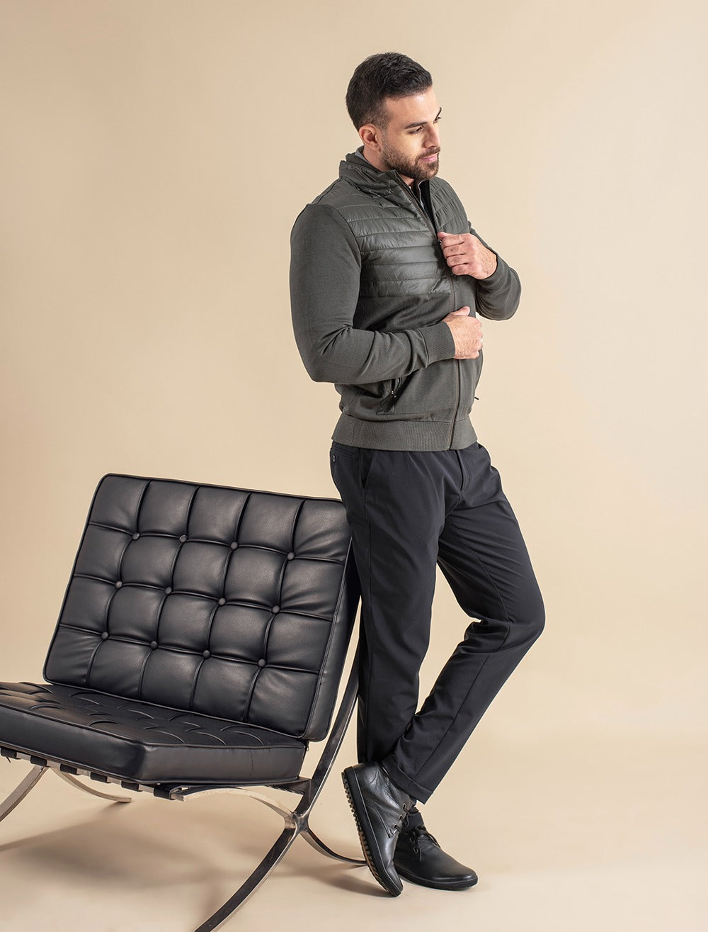 Knit With Nylon Zipper Jacket