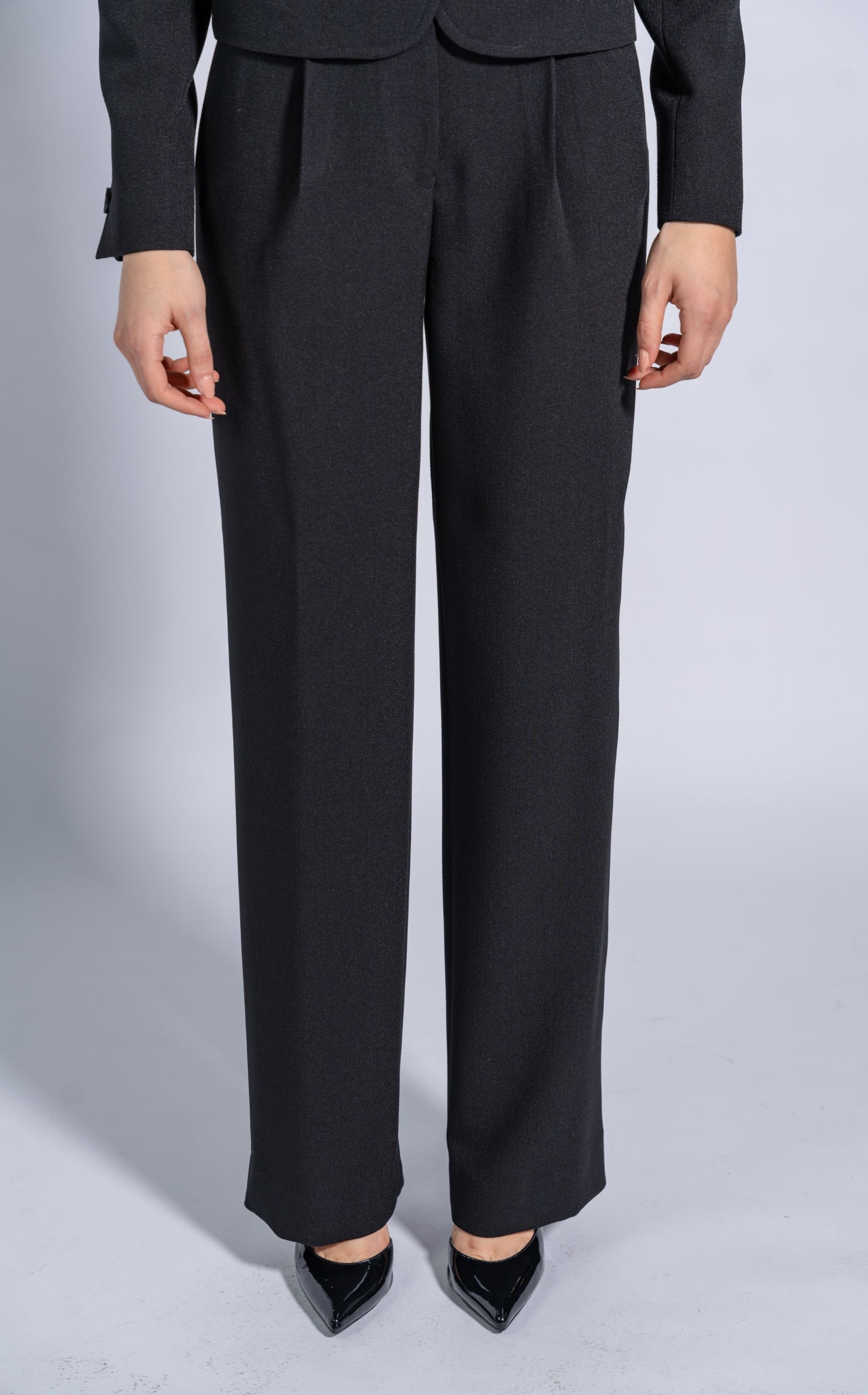 Straight High Waist Trousers with Wide Waistband and Buttons