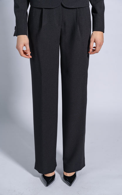 Straight High Waist Trousers with Wide Waistband and Buttons