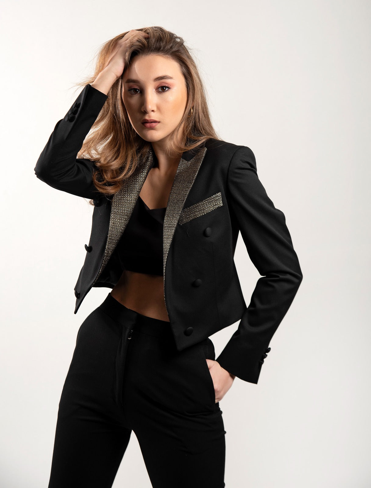 Women Blazer Satin Peak Lapel 6B, 0V