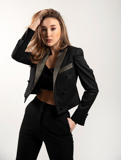 Women Blazer Satin Peak Lapel 6B, 0V