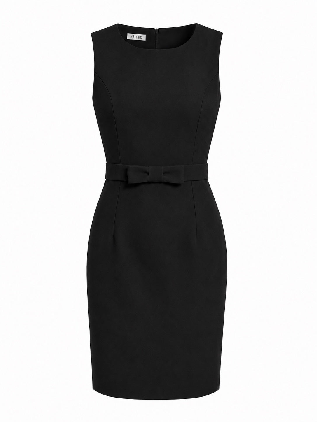 Knee Length Round Neck Dress With Bow Detail