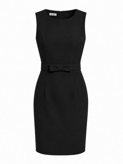 Knee Length Round Neck Dress With Bow Detail