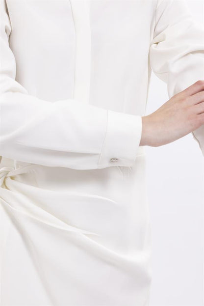 Shirt Dress Hidden Buttons With front Side Tie