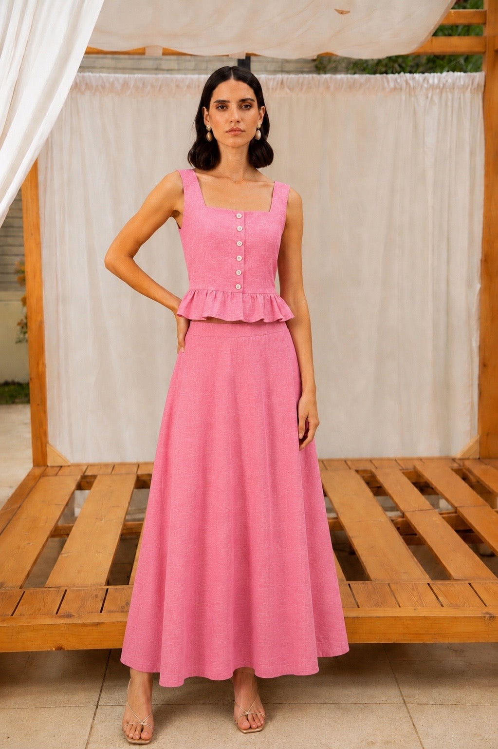Square Neckline Top With Ruffles