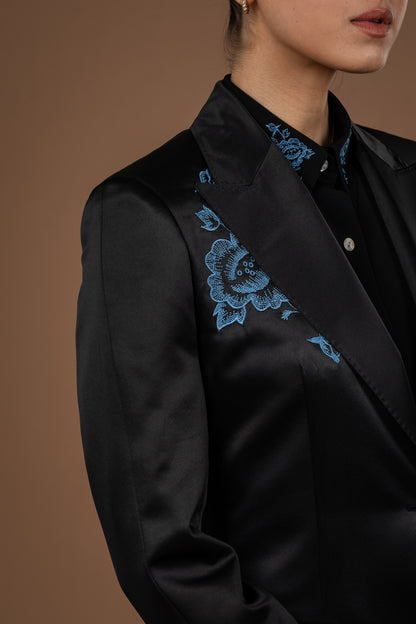 One Button Long Blazer With Punto