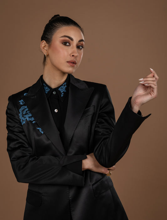 Women One Button Long Blazer With Punto