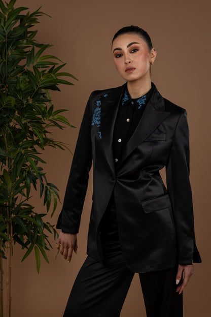 One Button Long Blazer With Punto