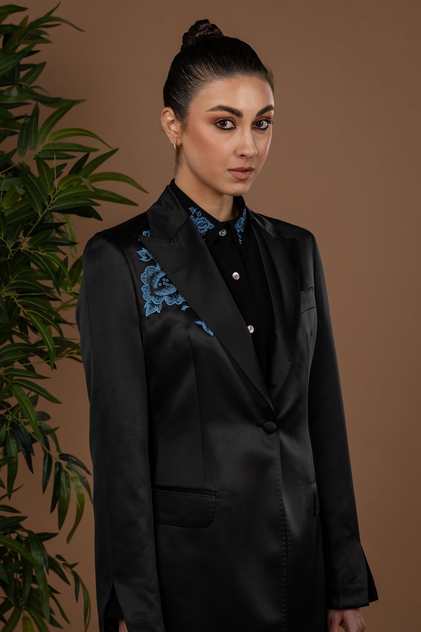 One Button Long Blazer With Punto