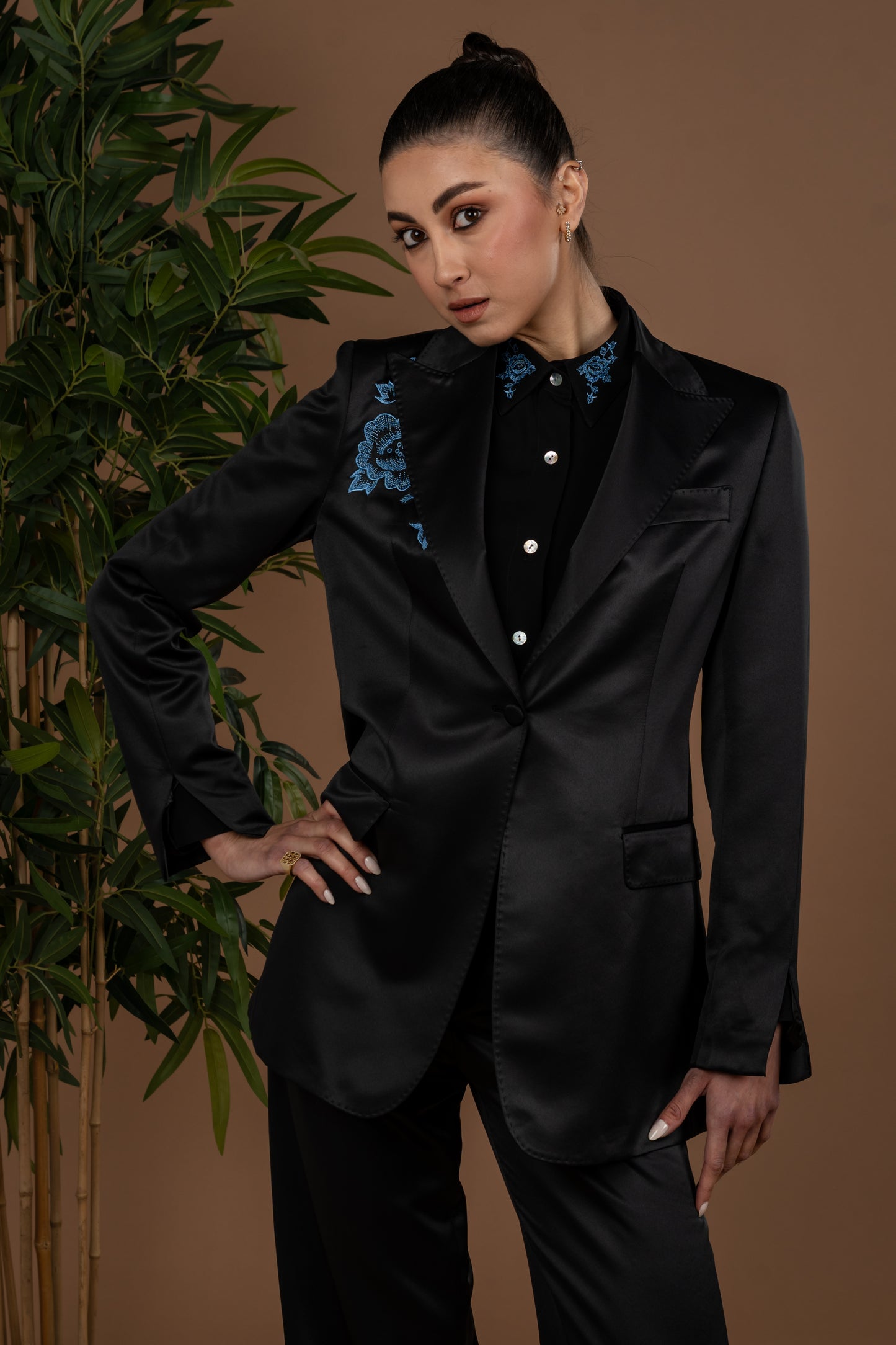 One Button Long Blazer With Punto