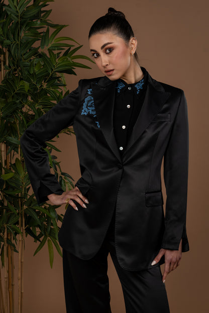 One Button Long Blazer With Punto