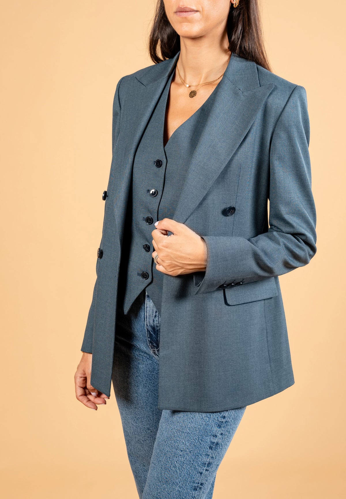 Double Breasted Blazer With Front Flaps
