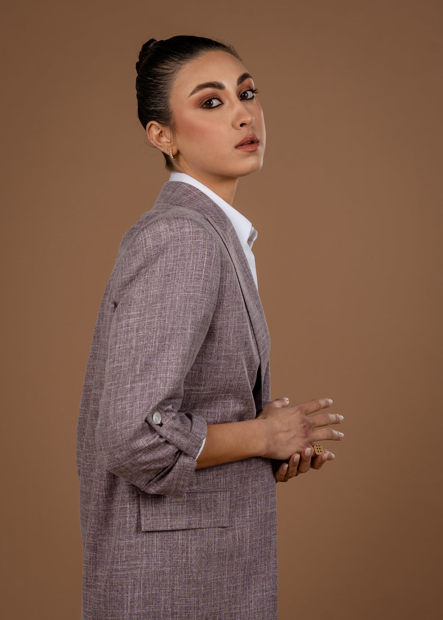 Rolled Up Sleeves Blazer Peak Lapel