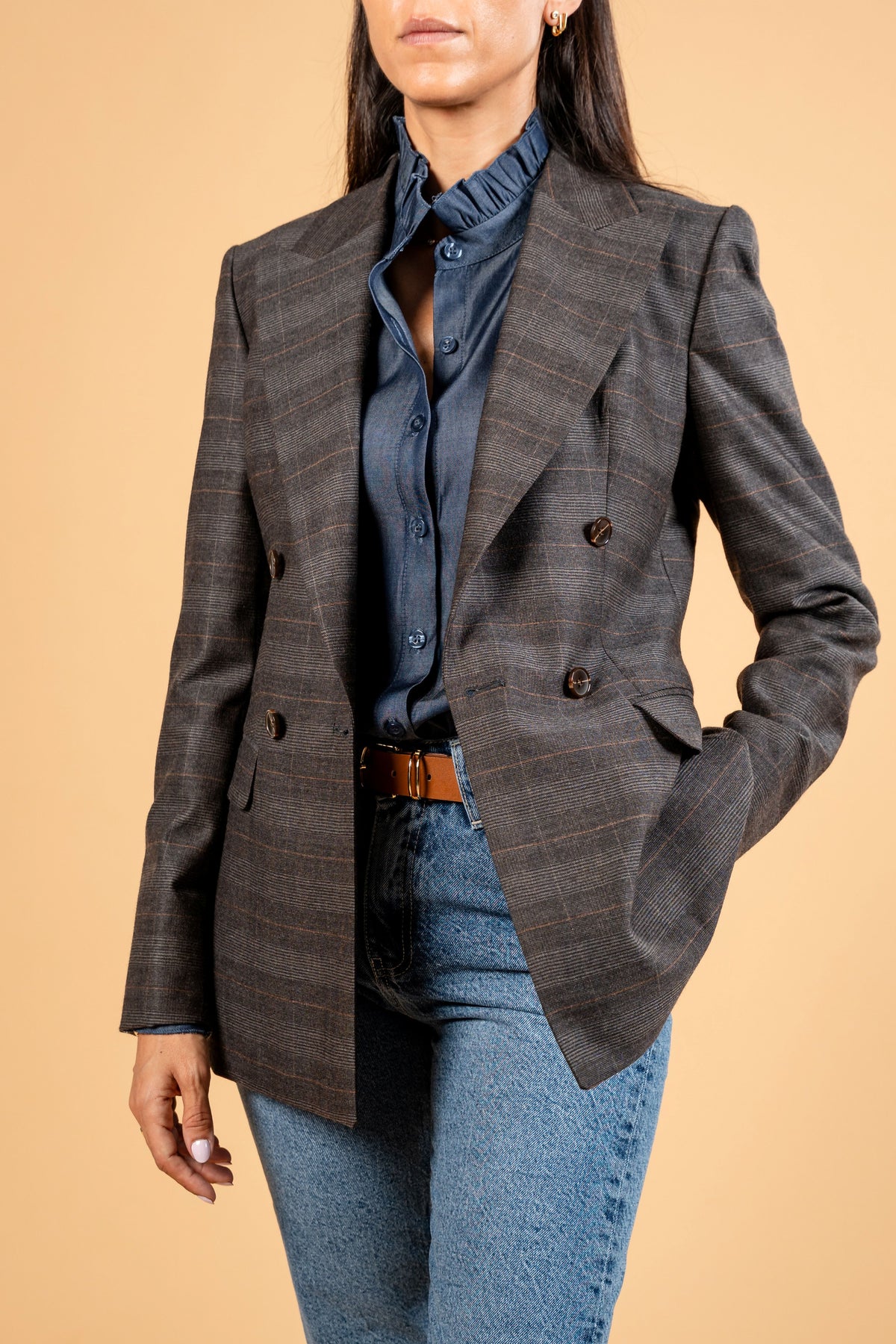 Double Breasted Blazer With Front Flaps