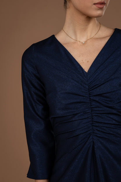 Gathered Midi Dress With Long Sleeves