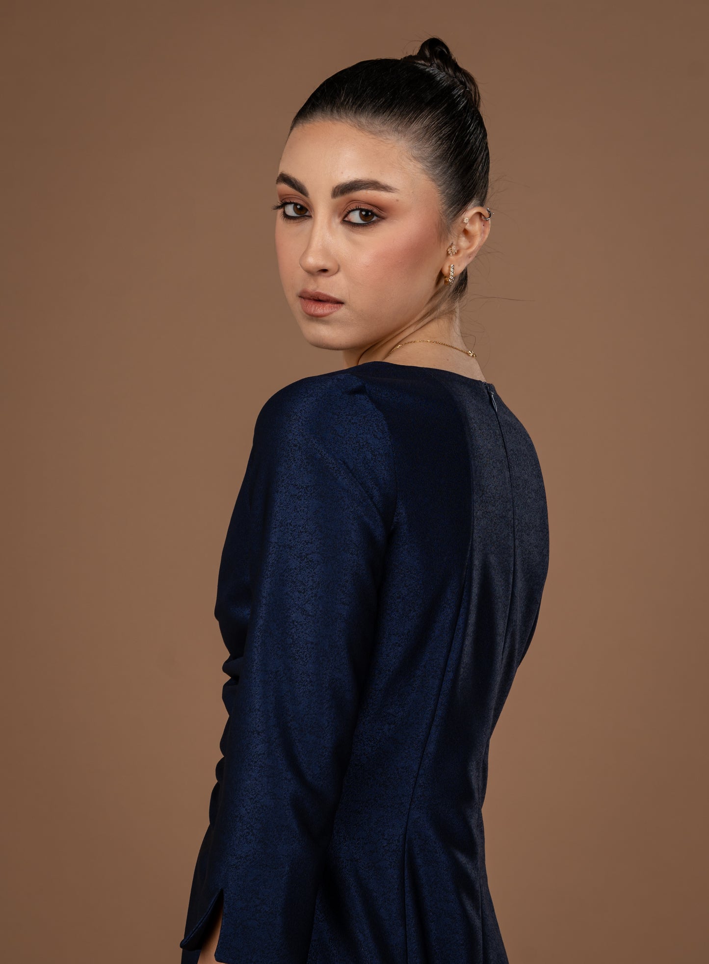 Gathered Midi Dress With Long Sleeves