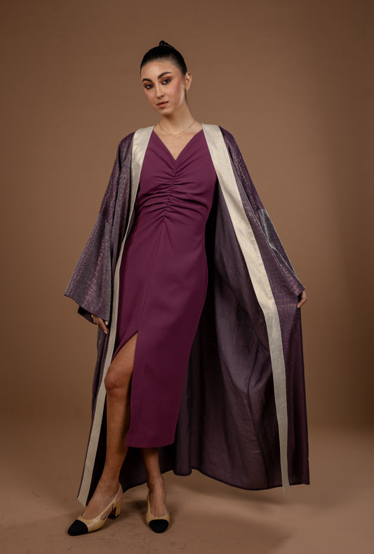 Gathered Midi Dress With Long Sleeves