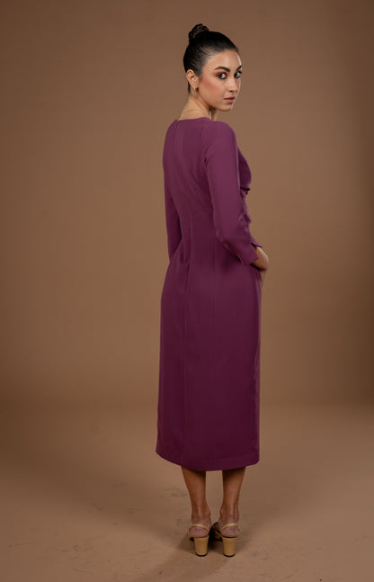 Gathered Midi Dress With Long Sleeves