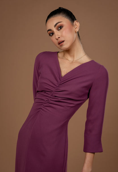 Gathered Midi Dress With Long Sleeves