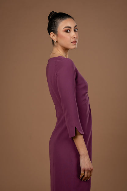 Gathered Midi Dress With Long Sleeves