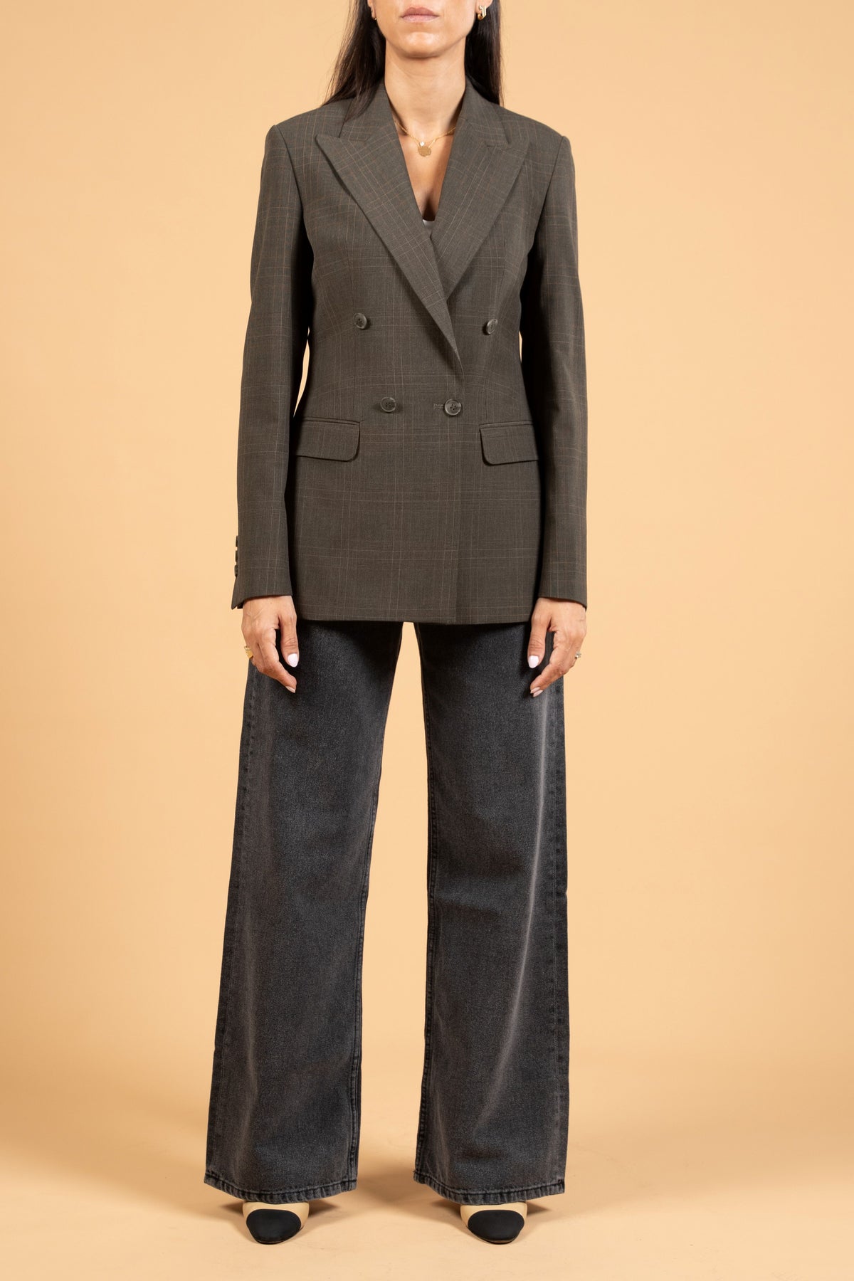 Double Breasted Blazer With Front Flaps