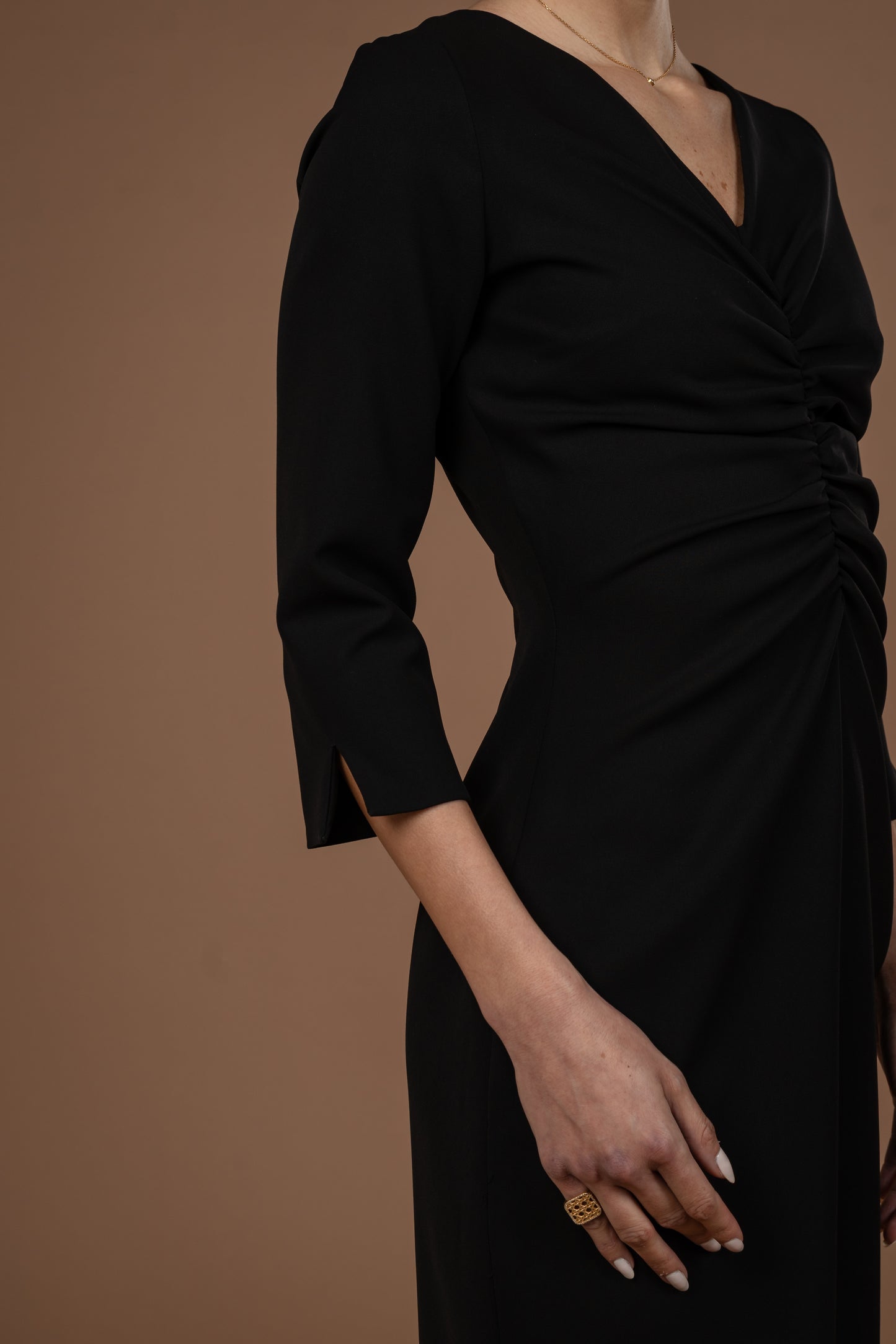 Gathered Midi Dress With Long Sleeves